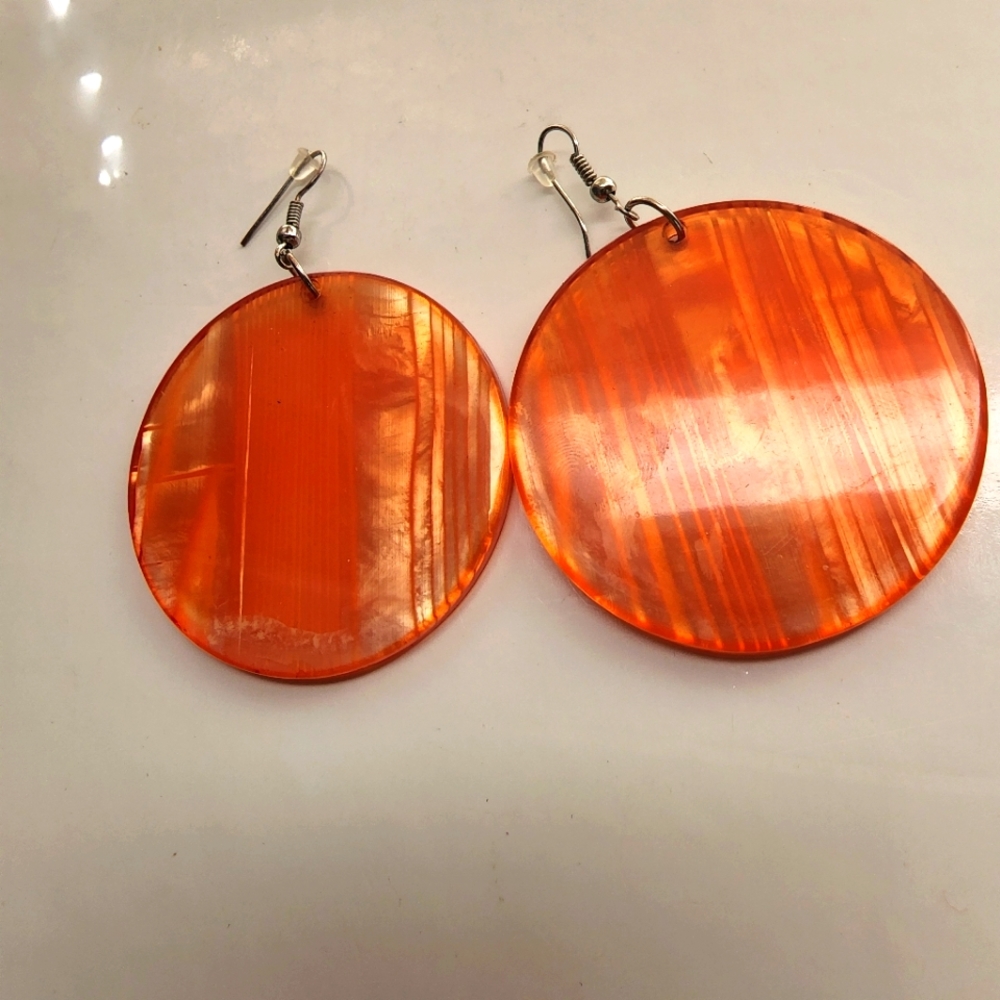 Large orange slice bohemian hook dangle earrings, perfect for summer